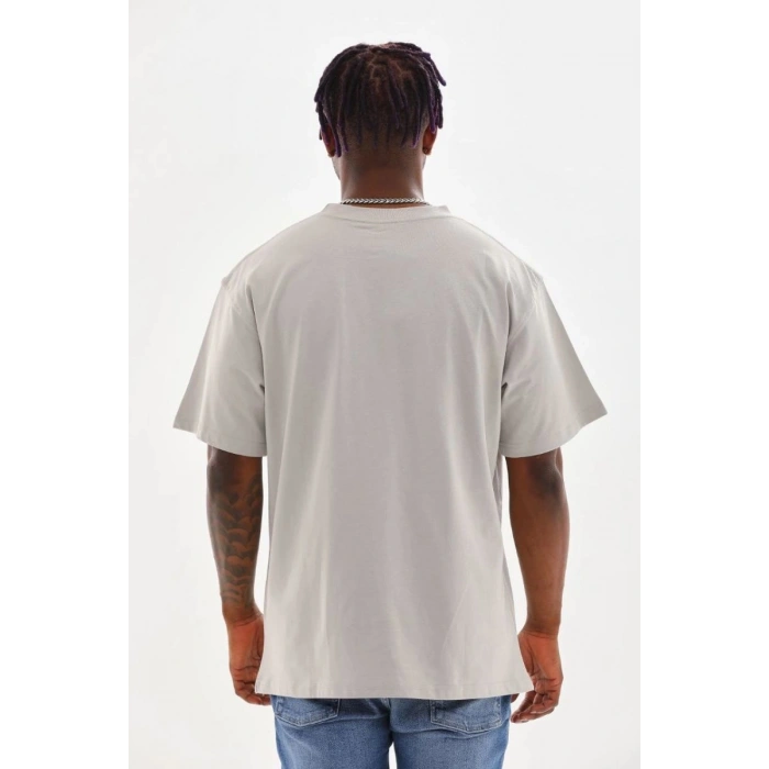 Erkek Baskılı T-Shirt Kısa Kol Bisiklet Yaka Rahat Kalıp Tişört - Gri