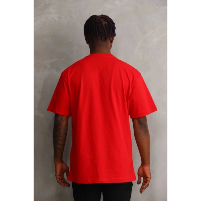 Erkek Baskılı T-Shirt Kısa Kol Bisiklet Yaka Rahat Kalıp Tişört - Kırmızı