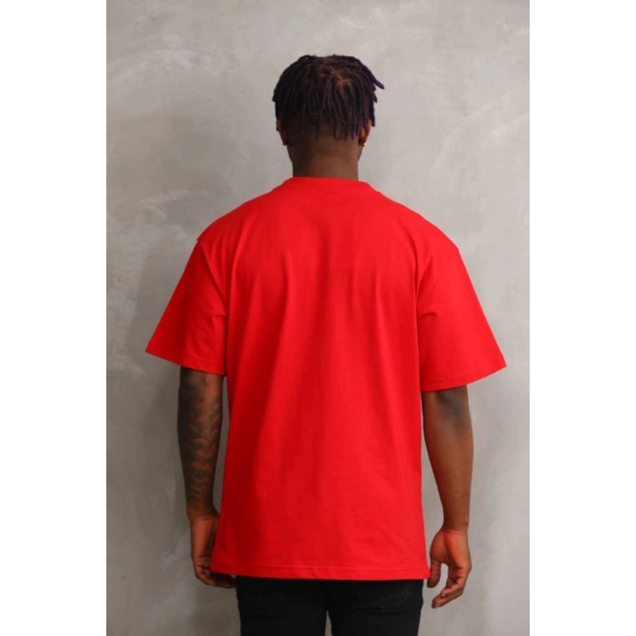 Erkek Baskılı T-Shirt Kısa Kol Bisiklet Yaka Rahat Kalıp Tişört - Kırmızı