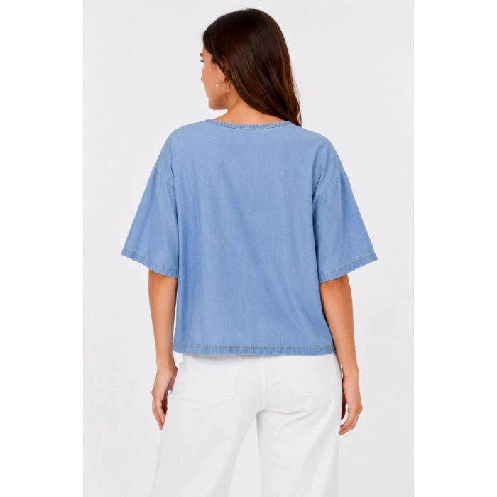 Erkek Baskılı T-Shirt Kısa Kol Bisiklet Yaka Rahat Kalıp Tişört - Mavi