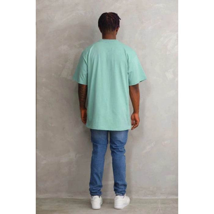 Erkek Baskılı T-Shirt Kısa Kol Bisiklet Yaka Rahat Kalıp Tişört - Mint Yeşili