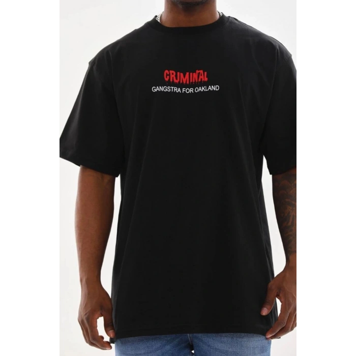 Erkek Baskılı T-Shirt Kısa Kol Bisiklet Yaka Rahat Kalıp Tişört  - Siyah