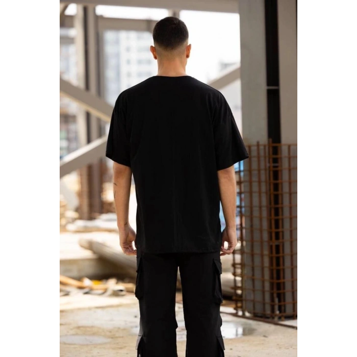 Erkek Baskılı T-Shirt Kısa Kol Bisiklet Yaka Regular Fit Rahat Kalıp Günlük Tişört - Siyah