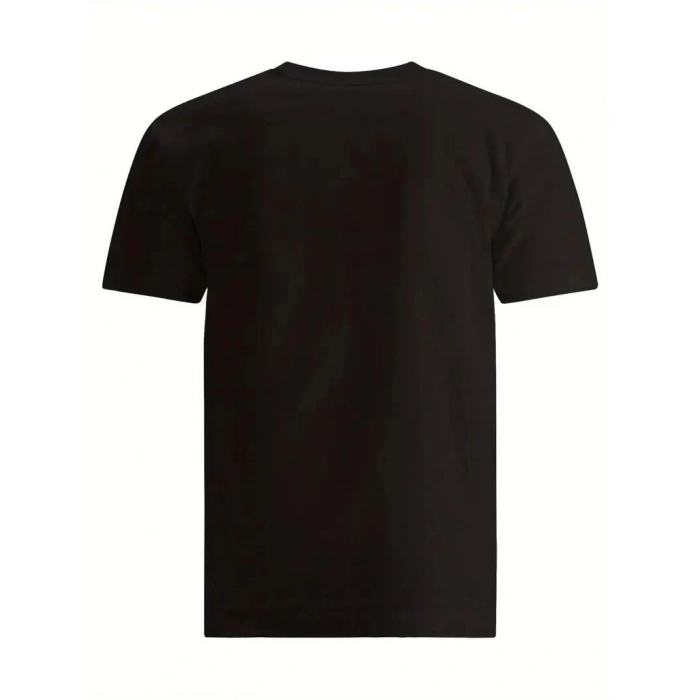 Erkek Baskılı T-Shirt Kısa Kol Bisiklet Yaka Regular Fit Rahat Kalıp Tişört - Siyah
