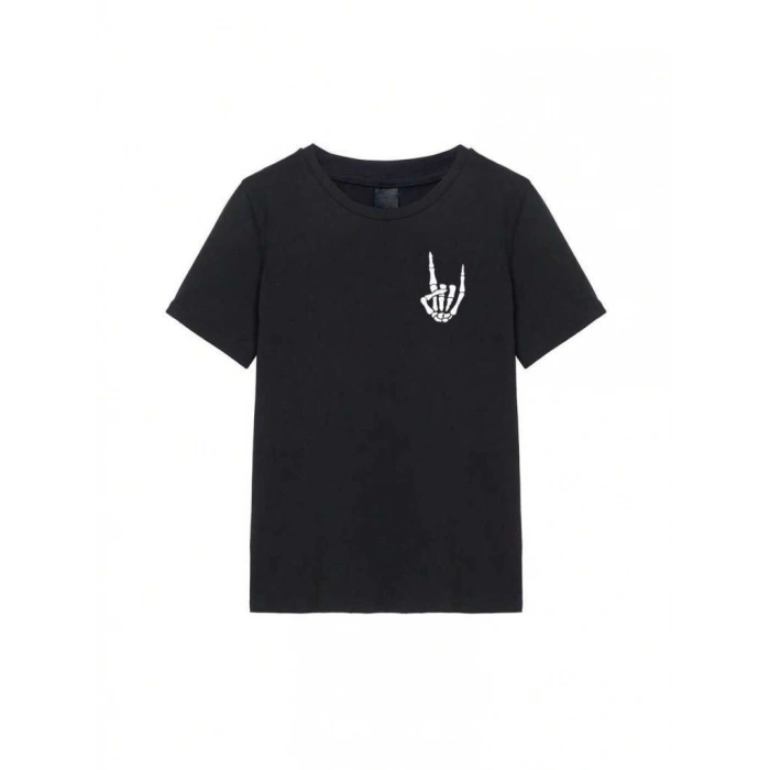 Erkek Baskılı T-Shirt Kısa Kol Bisiklet Yaka Regular Fit Rahat Kalıp Tişört - Siyah