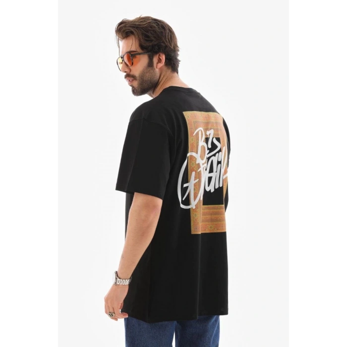 Erkek Baskılı T-Shirt Kısa Kol Bisiklet Yaka Regular Fit Rahat Kalıp Tişört -  Siyah