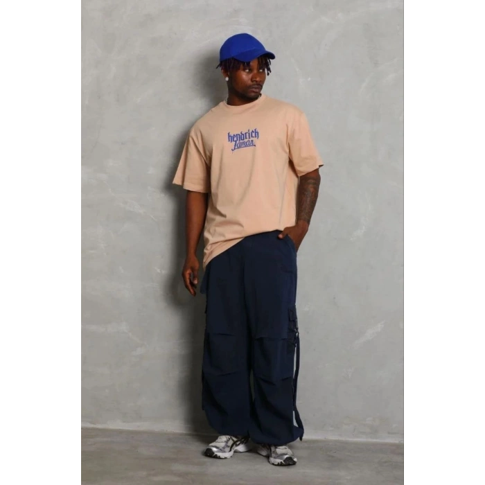 Erkek Baskılı T-Shirt Kısa Kol Bisiklet Yaka Regular Fit Tişört - Bej