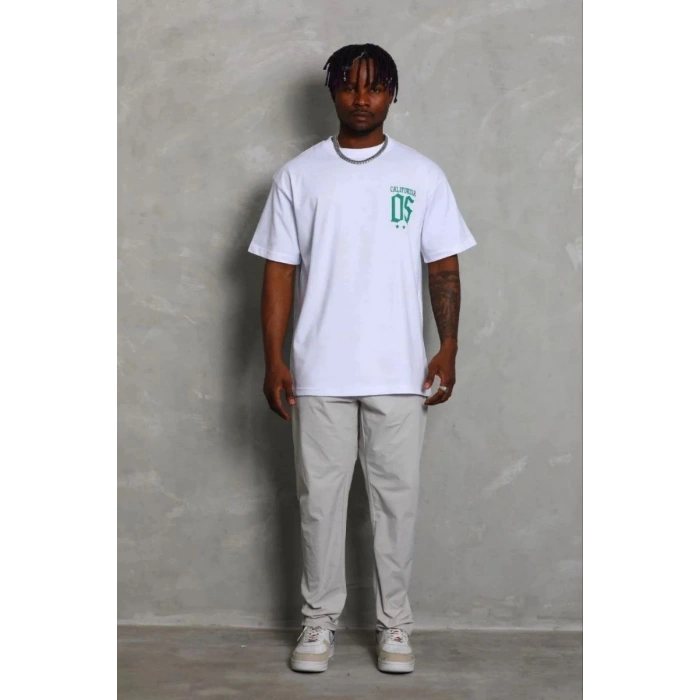 Erkek Baskılı T-Shirt Kısa Kol Bisiklet Yaka Regular Fit Tişört - Beyaz