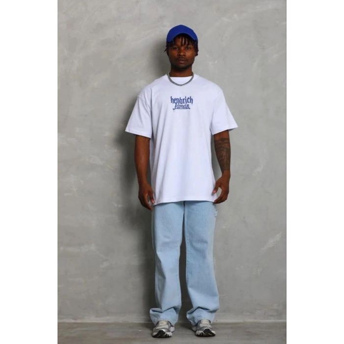 Erkek Baskılı T-Shirt Kısa Kol Bisiklet Yaka Regular Fit Tişört - Beyaz