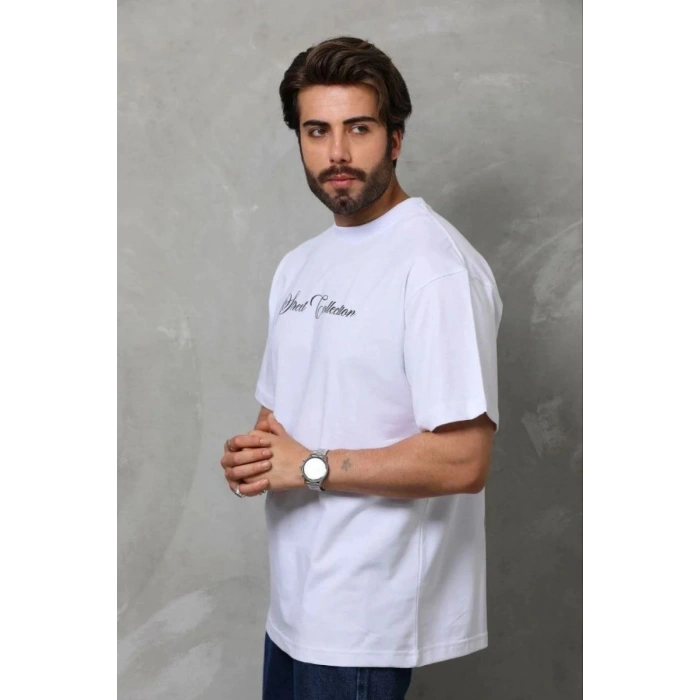 Erkek Baskılı T-Shirt Kısa Kol Bisiklet Yaka Regular Fit Tişört - Beyaz