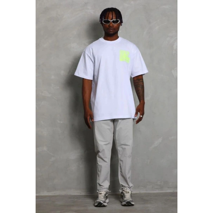Erkek Baskılı T-Shirt Kısa Kol Bisiklet Yaka Regular Fit Tişört - Beyaz