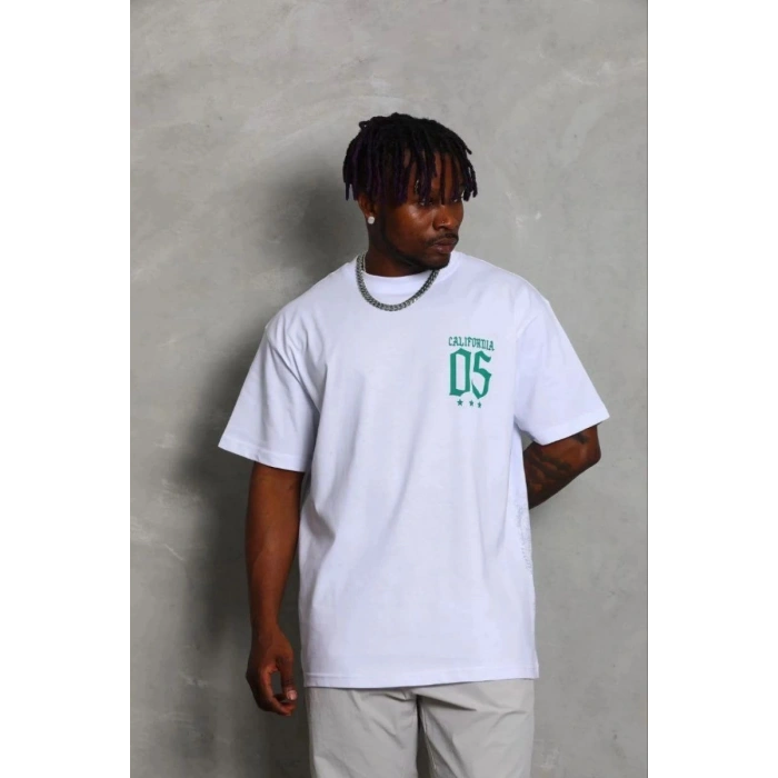 Erkek Baskılı T-Shirt Kısa Kol Bisiklet Yaka Regular Fit Tişört - Beyaz