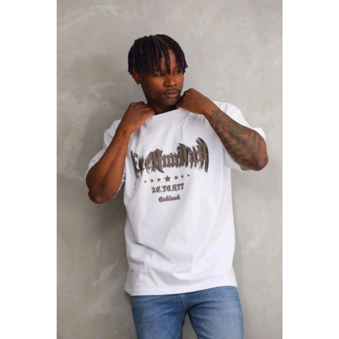 Erkek Baskılı T-Shirt Kısa Kol Bisiklet Yaka Regular Fit Tişört - Beyaz