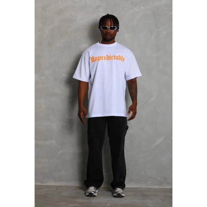 Erkek Baskılı T-Shirt Kısa Kol Bisiklet Yaka Regular Fit Tişört - Beyaz