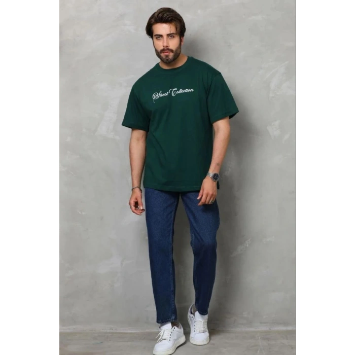 Erkek Baskılı T-Shirt Kısa Kol Bisiklet Yaka Regular Fit Tişört - Çağla Yeşili