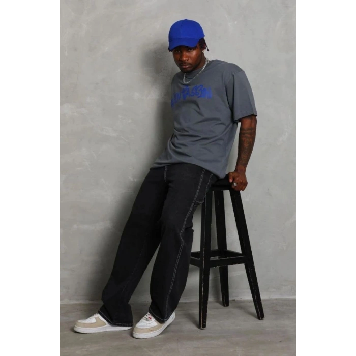 Erkek Baskılı T-Shirt Kısa Kol Bisiklet Yaka Regular Fit Tişört - Füme