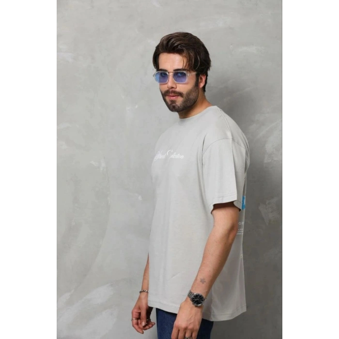 Erkek Baskılı T-Shirt Kısa Kol Bisiklet Yaka Regular Fit Tişört - Gri