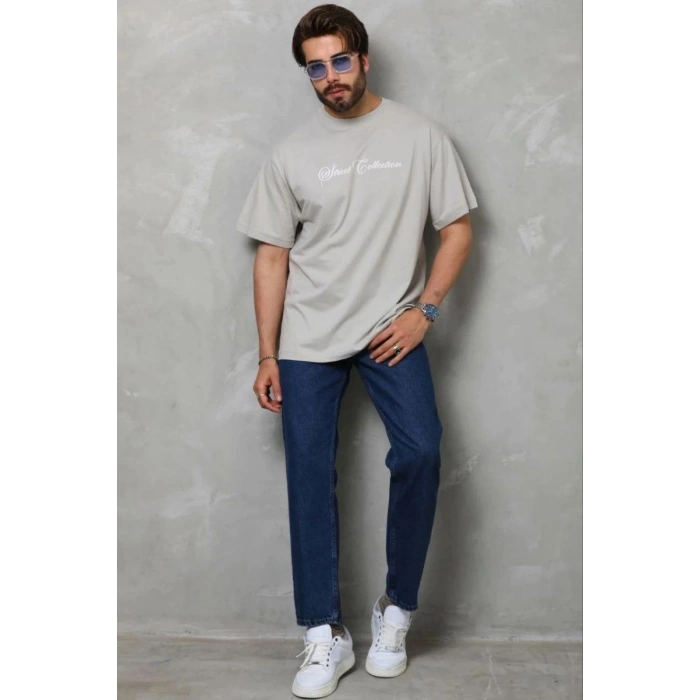 Erkek Baskılı T-Shirt Kısa Kol Bisiklet Yaka Regular Fit Tişört - Gri