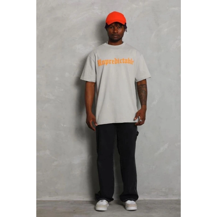 Erkek Baskılı T-Shirt Kısa Kol Bisiklet Yaka Regular Fit Tişört - Gri