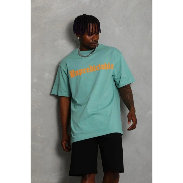 Erkek Baskılı T-Shirt Kısa Kol Bisiklet Yaka Regular Fit Tişört - Mint Yeşili