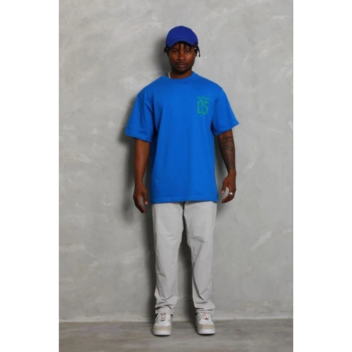 Erkek Baskılı T-Shirt Kısa Kol Bisiklet Yaka Regular Fit Tişört - Saks Mavisi