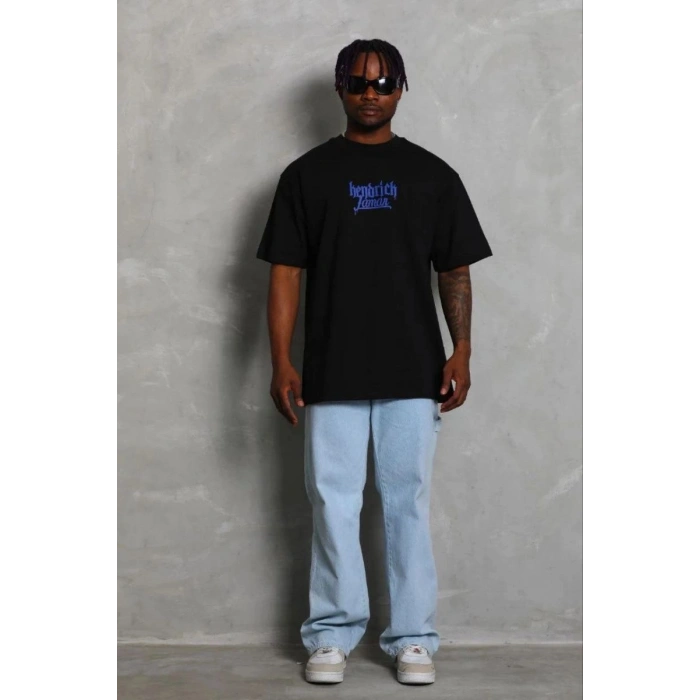 Erkek Baskılı T-Shirt Kısa Kol Bisiklet Yaka Regular Fit Tişört - Siyah