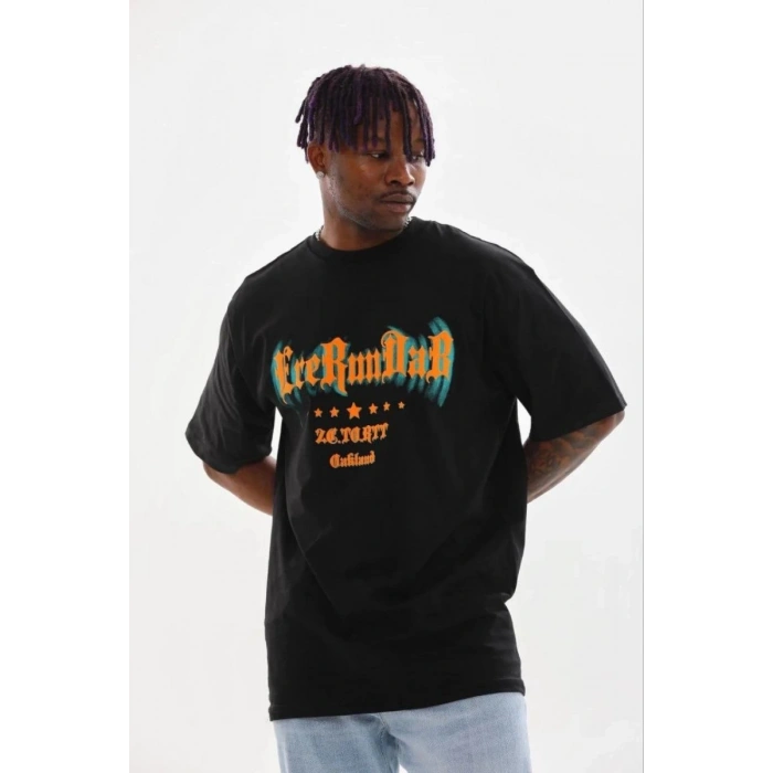 Erkek Baskılı T-Shirt Kısa Kol Bisiklet Yaka Regular Fit Tişört - Siyah
