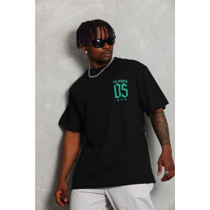 Erkek Baskılı T-Shirt Kısa Kol Bisiklet Yaka Regular Fit Tişört - Siyah