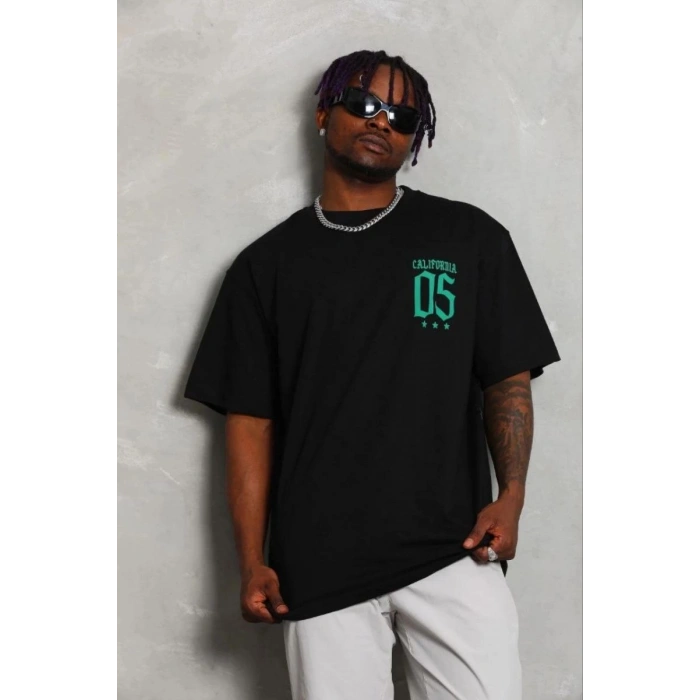 Erkek Baskılı T-Shirt Kısa Kol Bisiklet Yaka Regular Fit Tişört - Siyah
