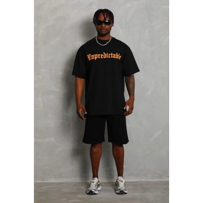 Erkek Baskılı T-Shirt Kısa Kol Bisiklet Yaka Regular Fit Tişört - Siyah