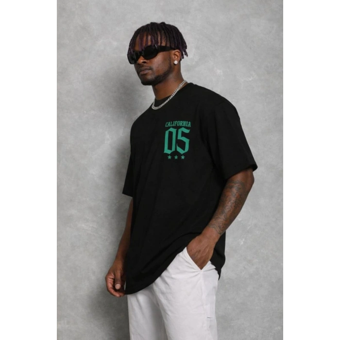 Erkek Baskılı T-Shirt Kısa Kol Bisiklet Yaka Regular Fit Tişört - Siyah