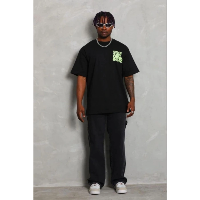 Erkek Baskılı T-Shirt Kısa Kol Bisiklet Yaka Regular Fit Tişört - Siyah