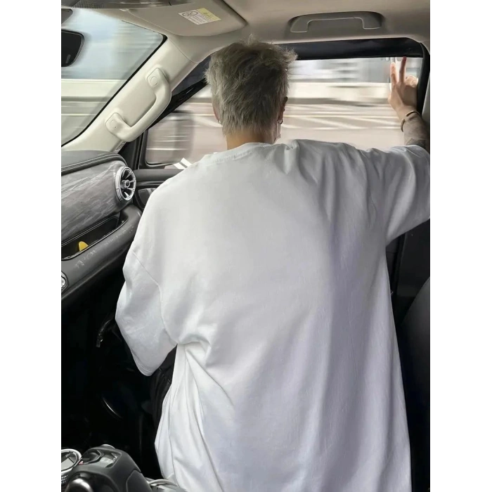 Erkek Baskılı Tişört Kısa Kol Bisiklet Yaka Oversize T-Shirt - Beyaz