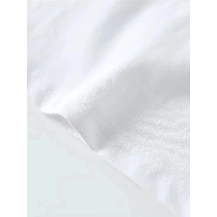 Erkek Baskılı Tişört Kısa Kol Bisiklet Yaka Oversize T-Shirt - Beyaz