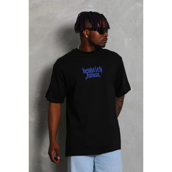 Erkek Baskılı Tişört Kısa Kol Bisiklet Yaka Oversize T-Shirt - - Siyah
