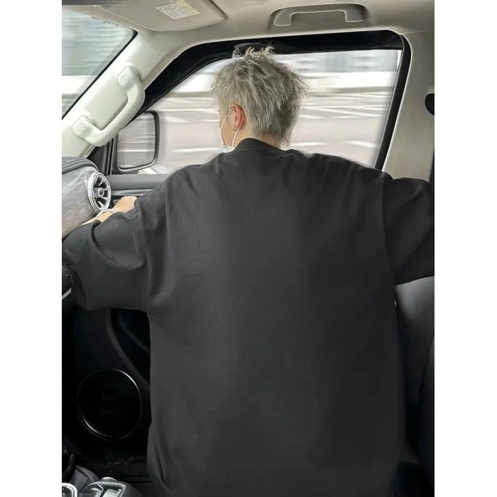 Erkek Baskılı Tişört Kısa Kol Bisiklet Yaka Oversize T-Shirt - - Siyah