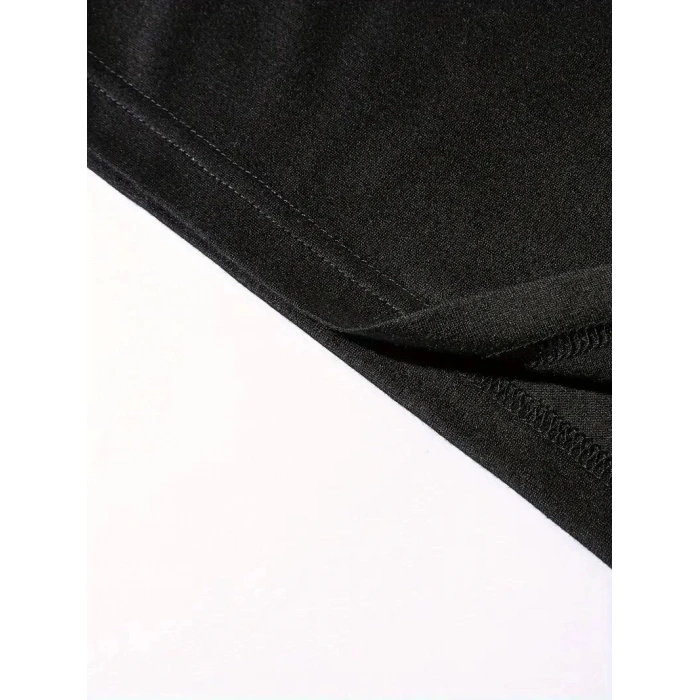 Erkek Baskılı Tişört Kısa Kol Bisiklet Yaka Oversize T-Shirt - Siyah