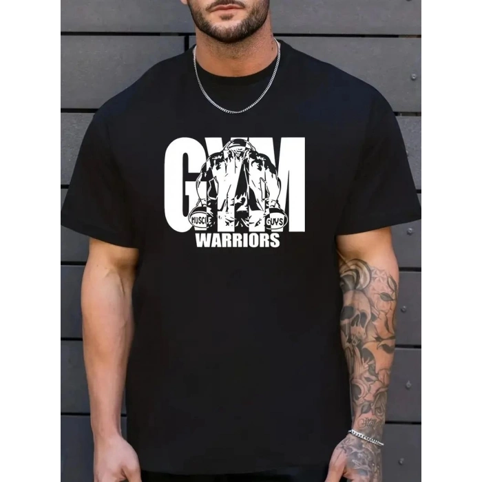 Erkek Baskılı Tişört Kısa Kol Bisiklet Yaka Regular fit Rahat kalıp T-Shirt - Siyah