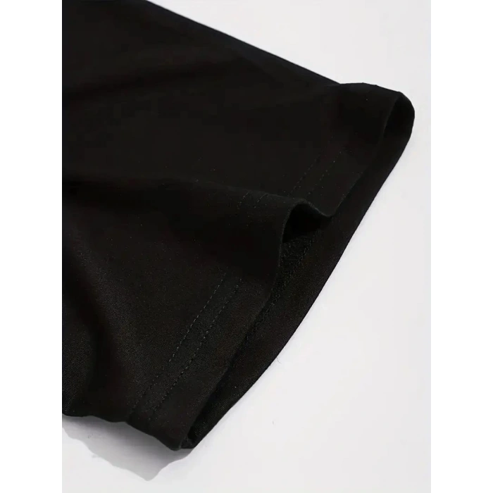 Erkek Baskılı Tişört Kısa Kol Bisiklet Yaka Regular fit Rahat kalıp T-Shirt - Siyah