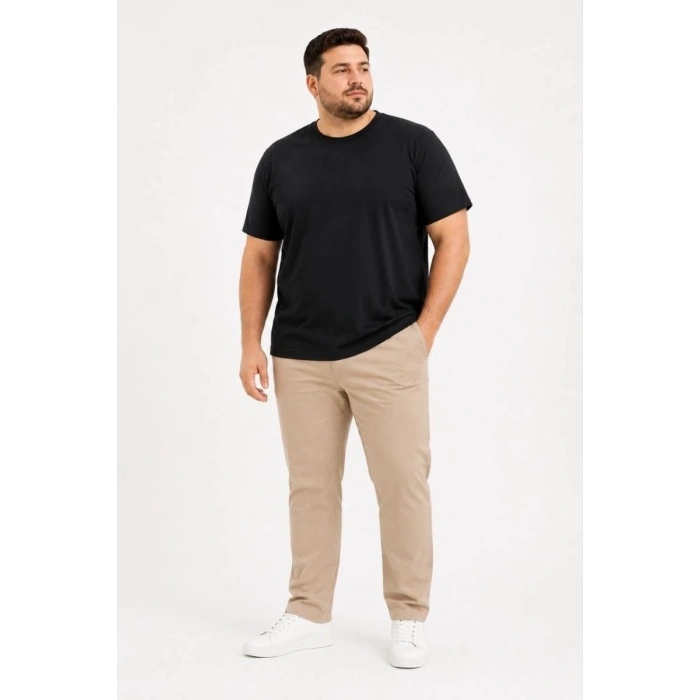 Erkek Battal Big Size Basic Tişört Bisiklet Yaka Rahat Kalıp T-Shirt - Siyah
