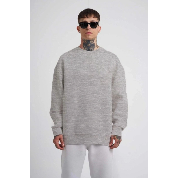 ERKEK Bisikilet Yaka 3 İplik Pamuklu SweatShirt - Gri
