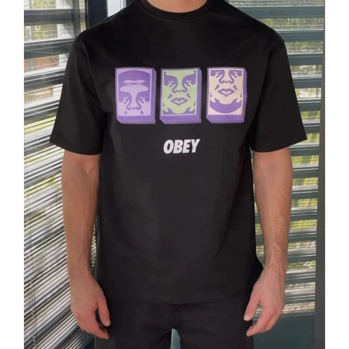 ERKEK Bisiklet Yaka Baskılı Oversize Kısa kol T-Shirt - Siyah