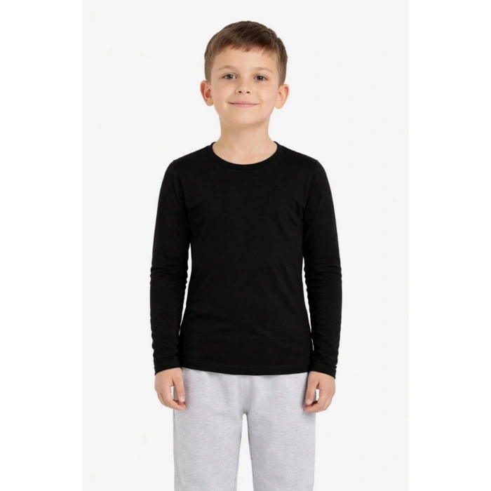 Erkek Çocuk Basic Uzun Kollu Tişört Okul Günlük Rahat T-Shirt - Siyah