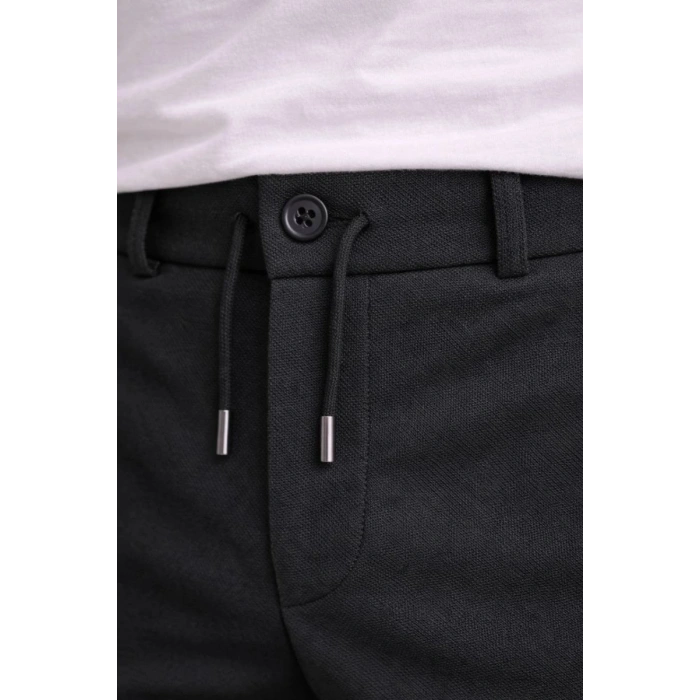 Erkek Diagonel Mikro dokulu Duble Paça Cepli Pantolon , Modern Kesim - Siyah
