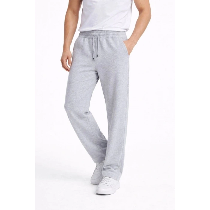 Erkek Düz Paça Beli Lastikli Eşofman Alt Pantolon - Gri