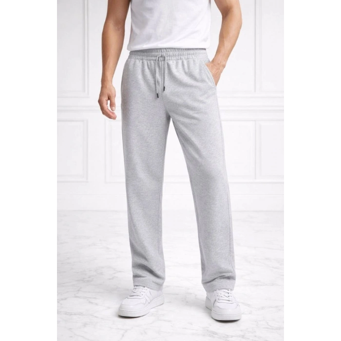 Erkek Düz Paça Beli Lastikli Eşofman Alt Pantolon - Gri