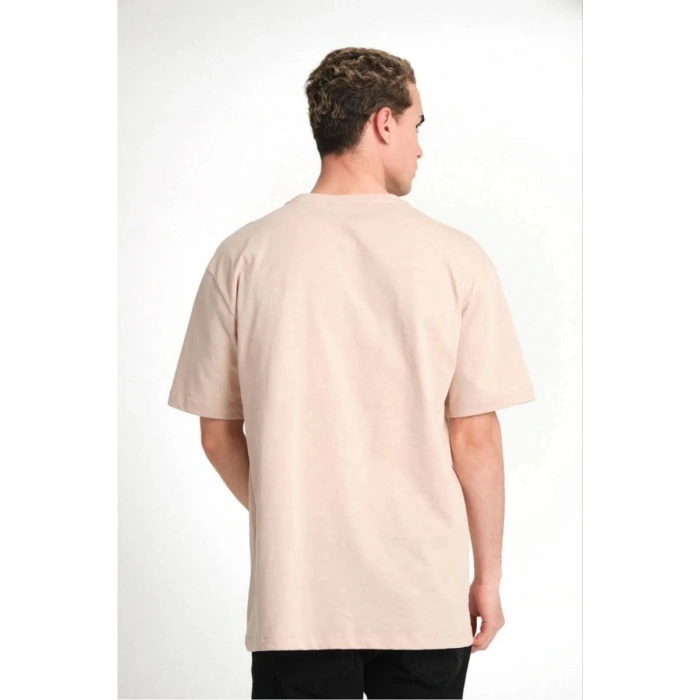 Erkek Düz Penye Tişört Bisiklet Yaka Kısa Kol Regular Fit T-Shirt - Bej