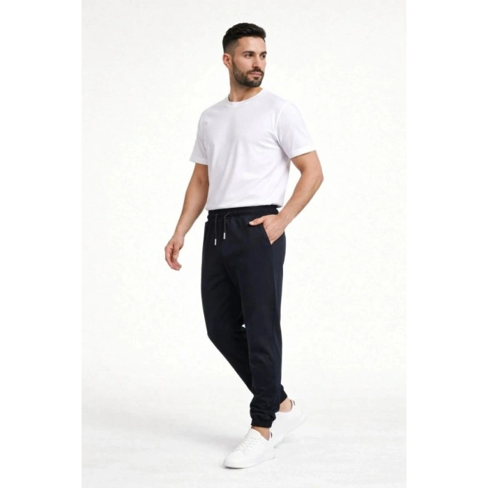 Erkek Jogger Eşofman Altı Cepli, Paça Lastikli , Spor Pantolon - Siyah