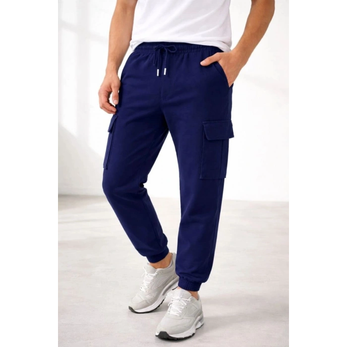 Erkek Jogger Eşofman Altı Kargo Cepli Lastikli Paça Spor Pantolon - Lacivert