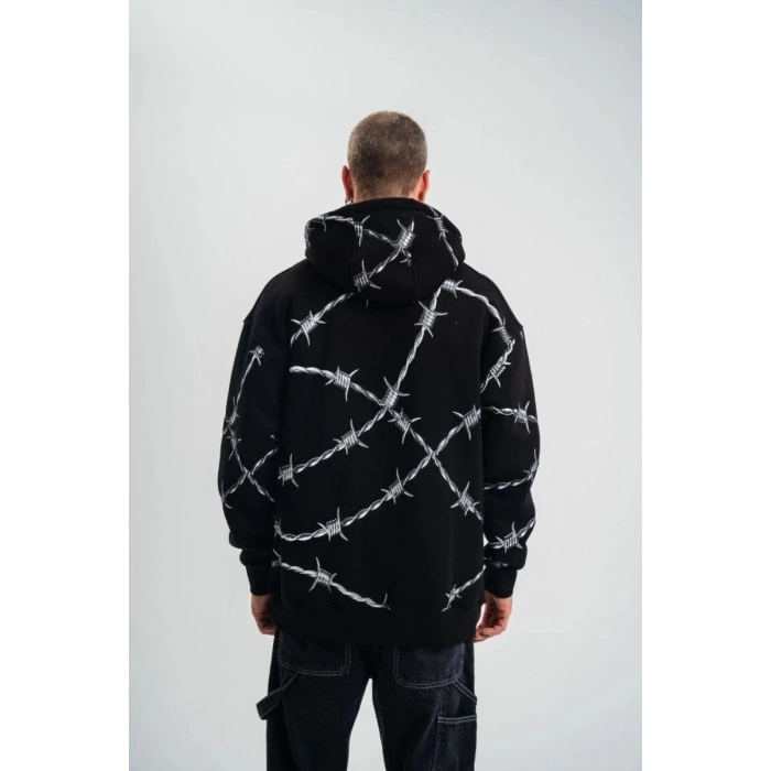 ERKEK Kapüşonlu Varak ve Pano Baskılı Hoodie  SweatShirt- Siyah